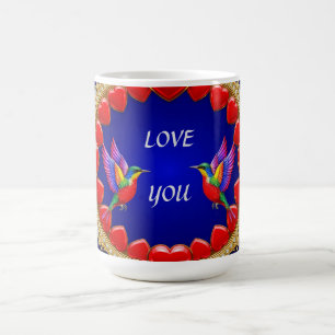 Colourful Hummingbirds Surrounded by Romantic Hear Coffee Mug