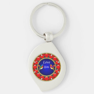 Colourful Hummingbirds Surrounded by Romantic Hear Keychain