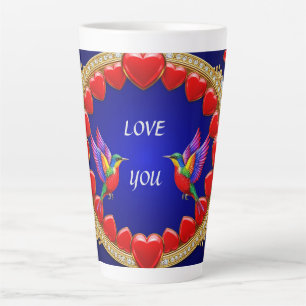 Colourful Hummingbirds Surrounded by Romantic Hear Latte Mug