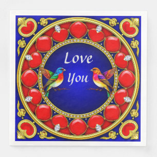 Colourful Hummingbirds Surrounded by Romantic Hear Napkin