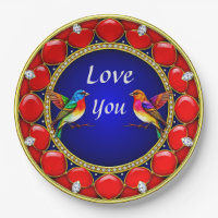 Colourful Hummingbirds Surrounded by Romantic Hear
