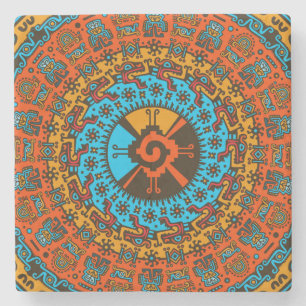 Colourful Hunab Ku Mayan symbol #7 Stone Coaster