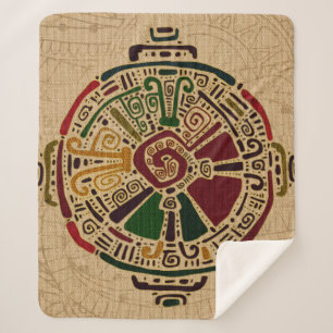 Colourful Hunab Ku Mayan symbol on cotton Sherpa Blanket