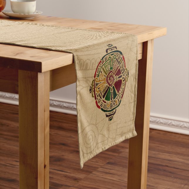 Colourful Hunab Ku Mayan symbol on cotton Short Table Runner (In Situ)