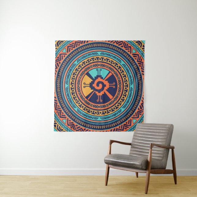 Colourful Hunab Ku Mayan symbol Tapestry (In Situ)
