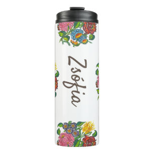colourful hungarian flowers - custom name thermal tumbler