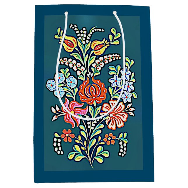 Colourful Hungarian Flowers Medium Gift Bag (Front)