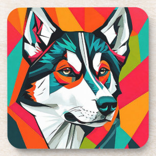 Colourful Husky dog Coaster