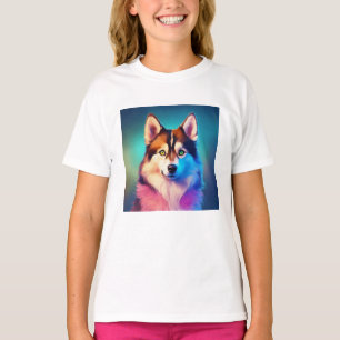 Colourful Husky Dog Girls T-Shirt – Vibrant Pet