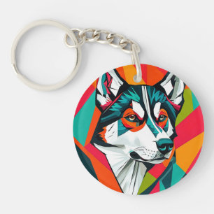 Colourful Husky dog Keychain