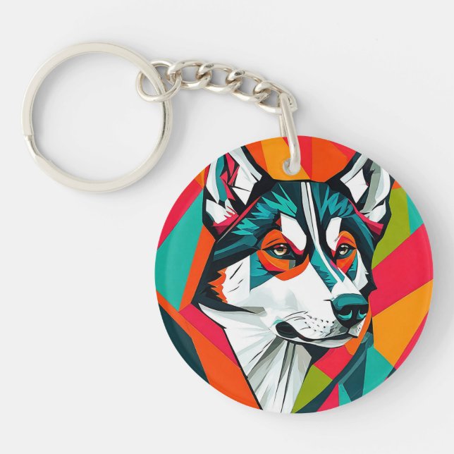 Colourful Husky dog Keychain (Front)