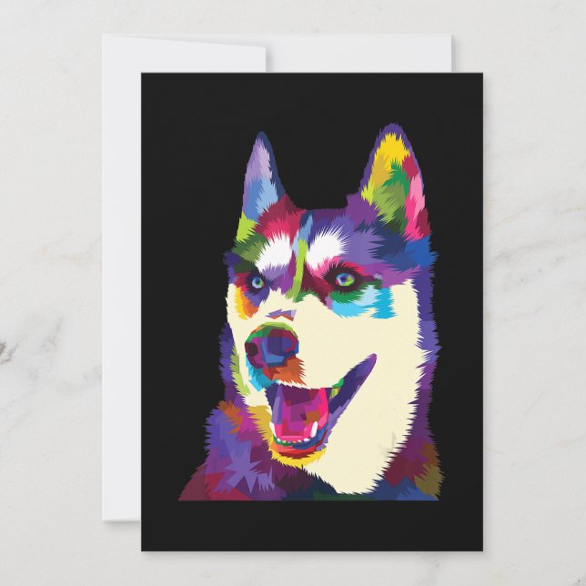 Colourful husky dog pop | art style present invitation (Front)