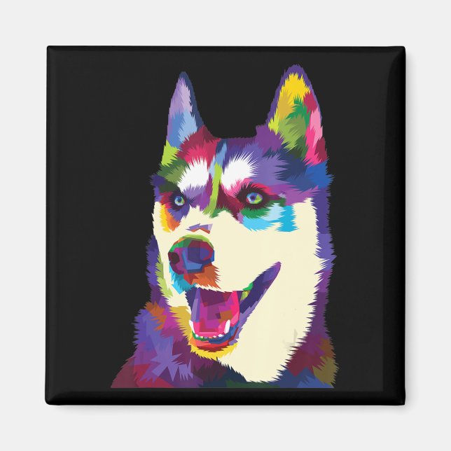 Colourful husky dog pop | art style present magnet (Front)
