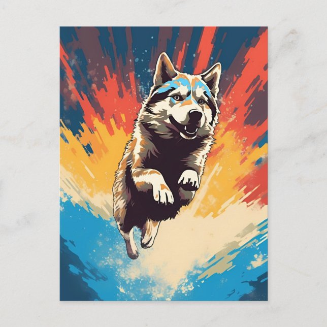 Colourful Husky Postcard (Front)