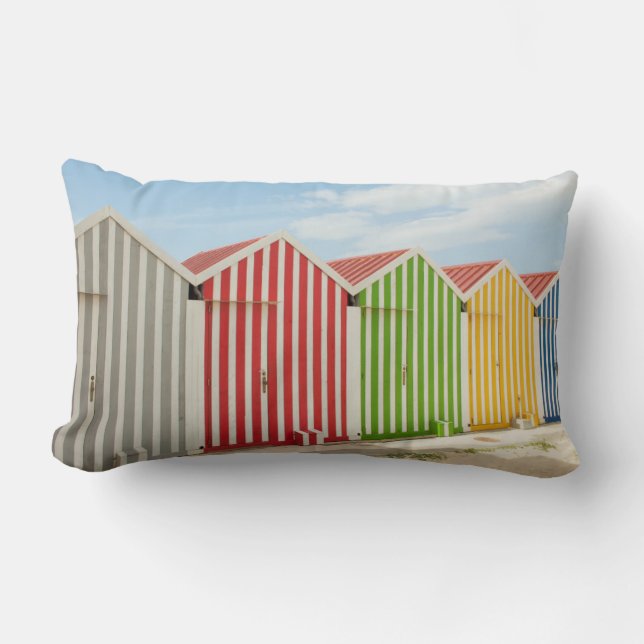 Colourful Huts On Beach Lumbar Pillow (Front)