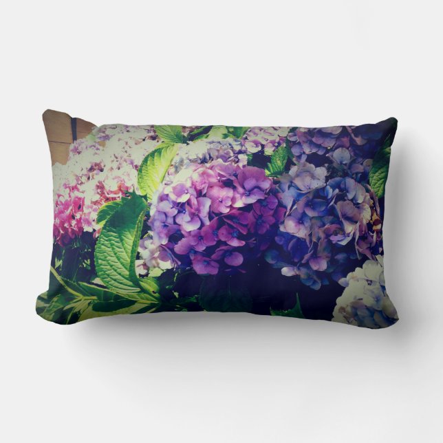 colourful hydrageas lumbar pillow (Front)