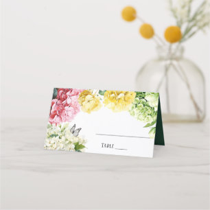 Colourful Hydrangea and Butterfly Wedding Table Place Card
