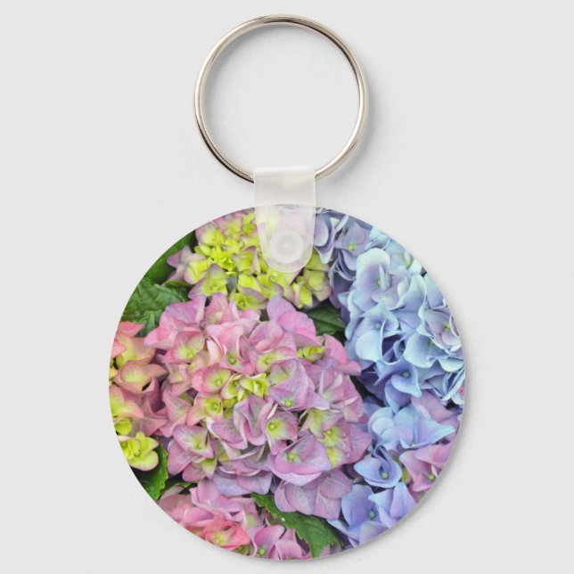 Colourful hydrangea flowers keychain (Front)