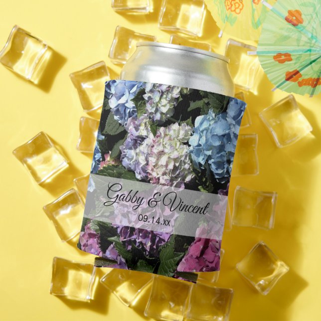 Colourful Hydrangea Flowers Wedding Favour Can Cooler (In Situ Summer)