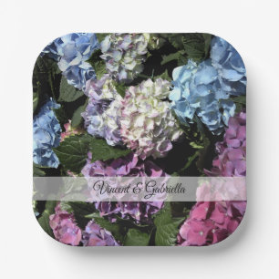 Colourful Hydrangea Flowers Wedding Paper Plate