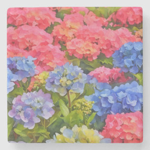 Colourful Hydrangea Garden Art Marble Stone Coaster