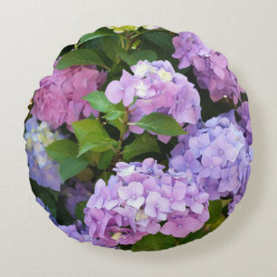 colourful hydrangea round pillow