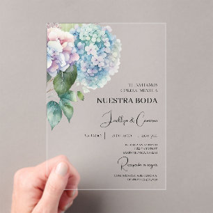 Colourful Hydrangea Spanish Wedding Invitation