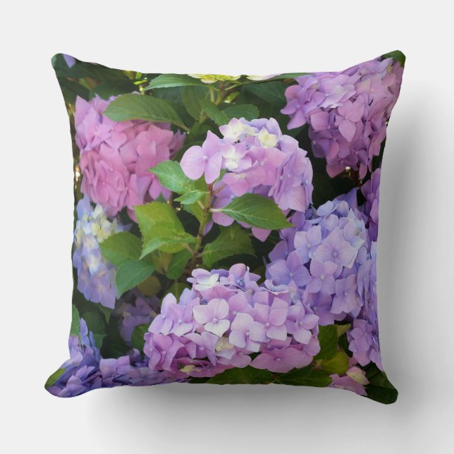 colourful hydrangea throw pillow (Front)