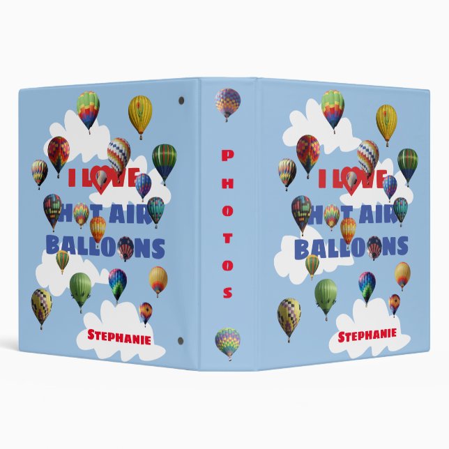 Colourful I Love Hot Air Balloons Sky Clouds Name Binder (Background)