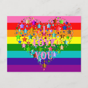 Colourful I Love You Heart LGBT Rainbow Flag Postcard