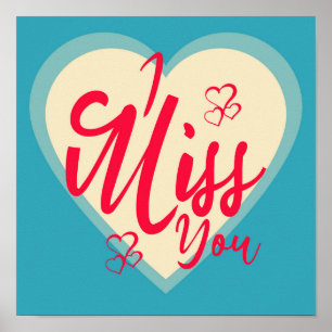 Colourful I miss you with decorative hearts Poster
