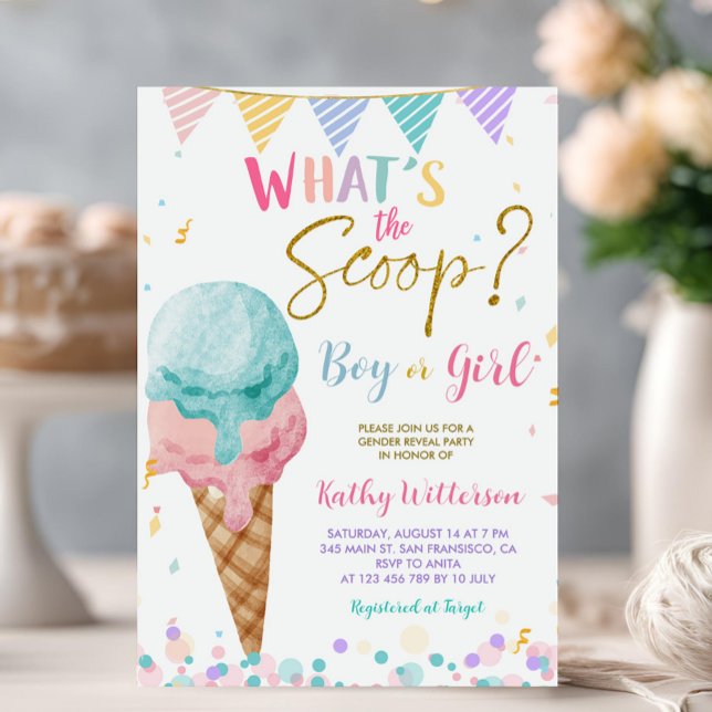 Colourful Ice Cream and Fund Gender Reveal Invitation (Creator Uploaded)