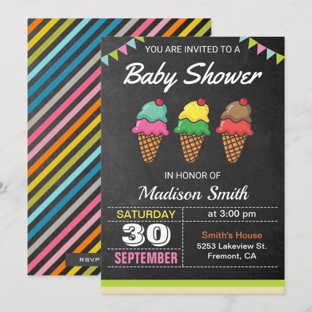 Colourful Ice Cream Baby Shower Invitation (Front/Back)