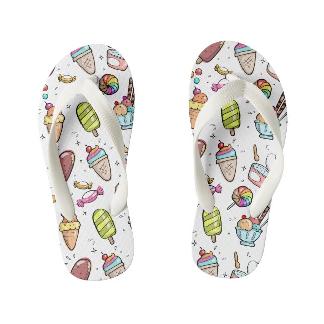 Colourful Ice Cream, Candy and Lollies Pattern Kid's Flip Flops (Footbed)