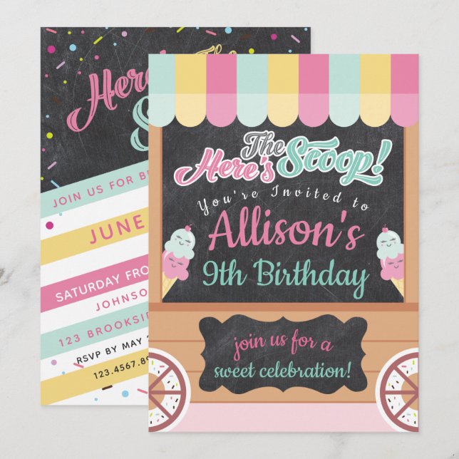 Colourful Ice Cream Cart Birthday Party Invitation (Front/Back)