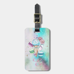 Colourful Ice Cream Cone Macaroons Monogram Luggage Tag