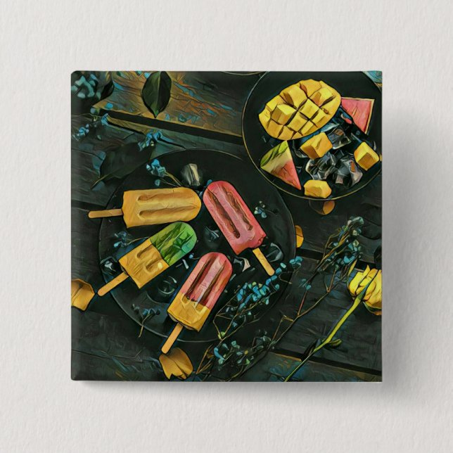 Colourful ice cream cone popsicle 2 inch square button (Front)