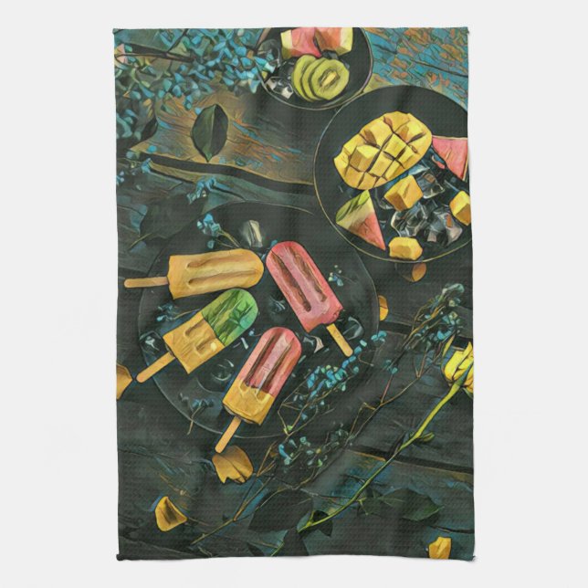 Colourful ice cream cone popsicle kitchen towel (Vertical)