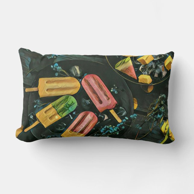 Colourful ice cream cone popsicle lumbar pillow (Front)