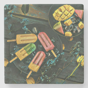 Colourful ice cream cone popsicle stone coaster