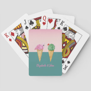 Colourful Ice Cream Cones Cactus Pink Flamingos Playing Cards