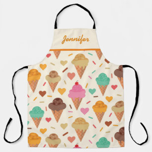 Colourful Ice Cream Cones with Hearts custom name  Apron