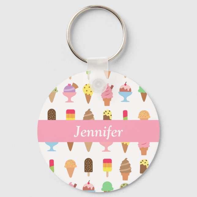 Colourful Ice Cream Desserts Girls Name Keychain (Front)
