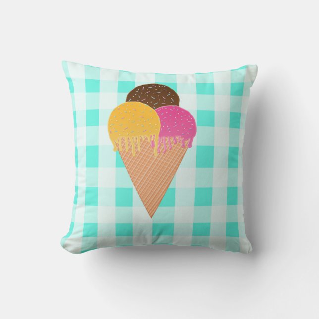 Colourful Ice Cream Illustration Throw Pillow (Front)