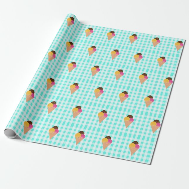 Colourful Ice Cream Illustration Wrapping Paper (Unrolled)
