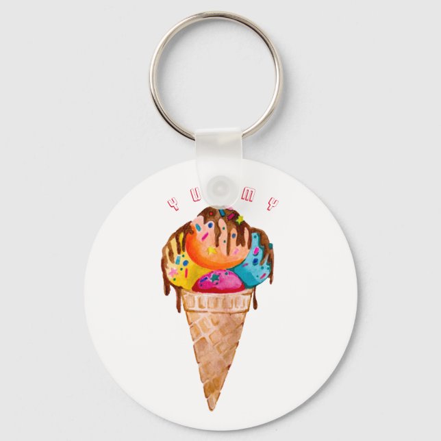 Colourful ice cream in a crispy cone keychain (Front)