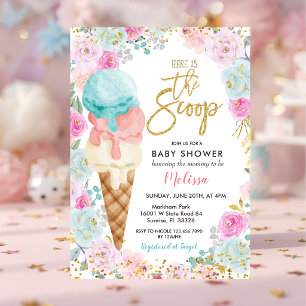 Colourful Ice Cream Pastel Flowers Baby Shower Invitation