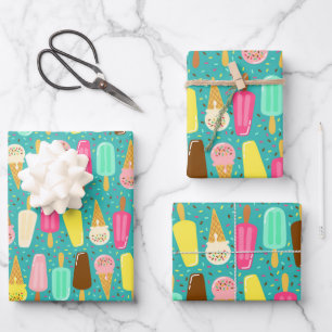 Colourful Ice Cream Pattern Dopamine Design Wrapping Paper Sheet