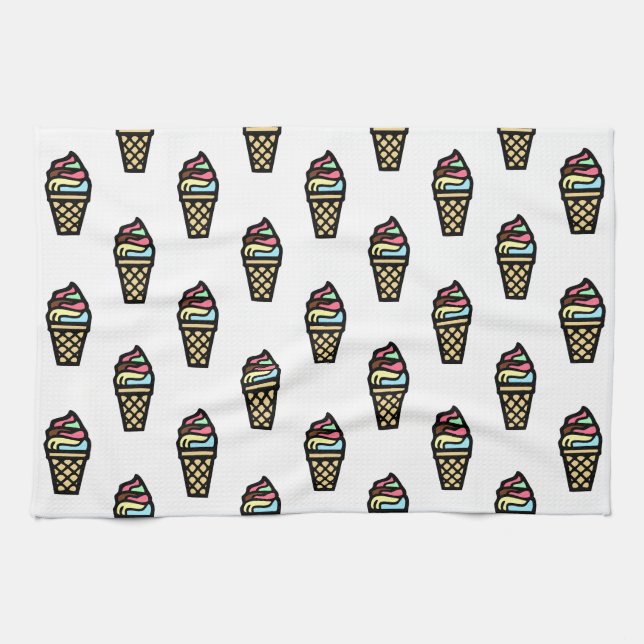 Colourful Ice Cream Pattern Kitchen Towel (Horizontal)