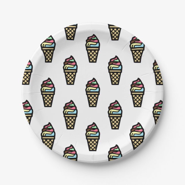 Colourful Ice Cream Pattern Paper Plate (Front)